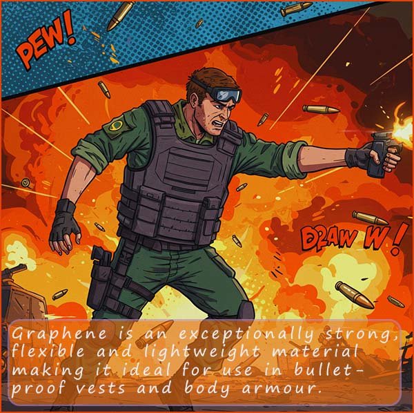Graphene is an ideal material for use in bullet-proof vests and body armour.